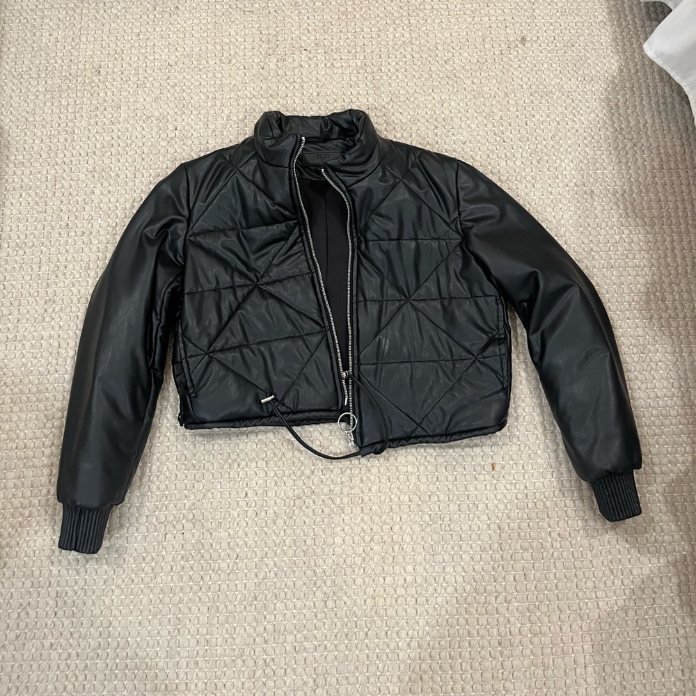 Blank NYC cropped leather bomber jacket